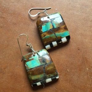 Native American Turquoise, Onyx and Shell Earrings